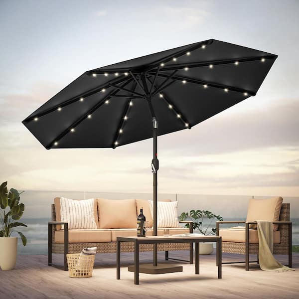 JOYESERY 10 ft. LED Deck Outdoor Market Patio Umbrella, Outside Table Umbrellas with Non-Fading Polyester Canopy in Black JOYESERY 10 ft. LED Deck Outdoor Market Patio Umbrella, Outside Table Umbrellas with Non-Fading Polyester Canopy in Black