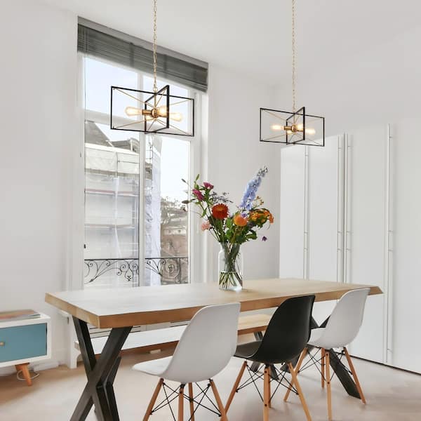 Connty 4-Light Brass Gold Kitchen Island Chandelier, Modern Farmhouse Black Cage Pendant Light for Dining Room, Entryway