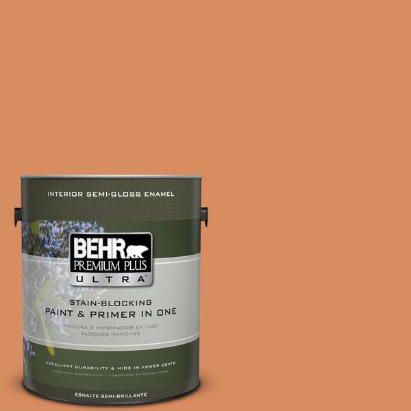 BEHR Premium Plus Ultra 1-gal. #M220-6 Pumpkin Puree Semi-Gloss Enamel Interior Paint