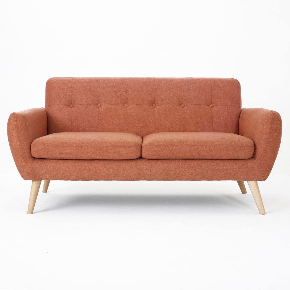 Mid-Century Orange and Brown Tufted Fabric Sofa