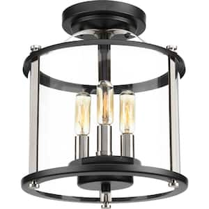 Squire Collection 3-Light Matte Black Clear Glass New Traditional Outdoor Hanging Lantern Light