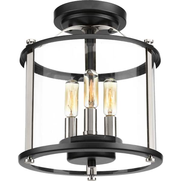 Progress Lighting Squire Collection 3-Light Matte Black Clear Glass New Traditional Outdoor Hanging Lantern Light