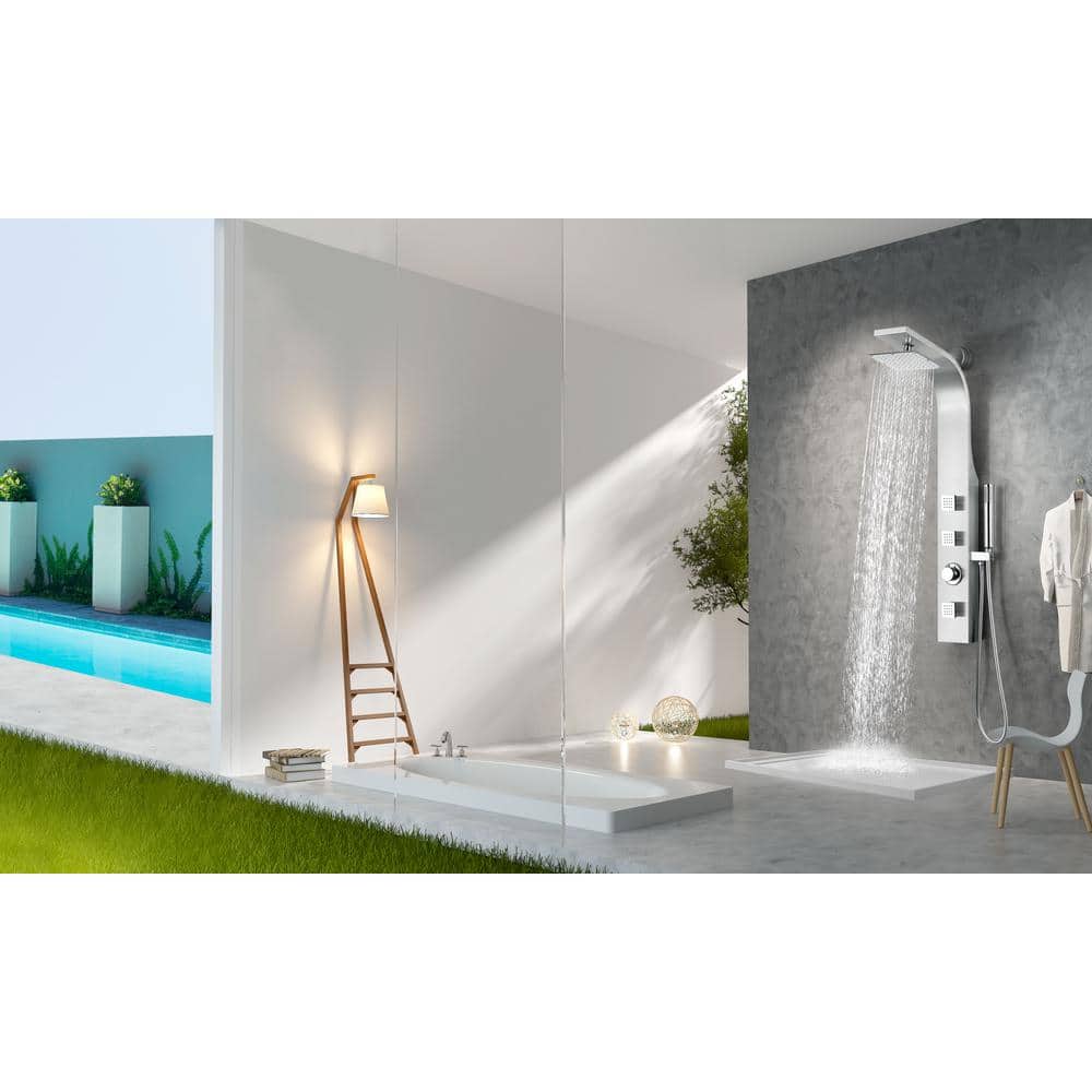 Silent 40'' Brushed Steel Full Body Shower Panel with Rain Shower