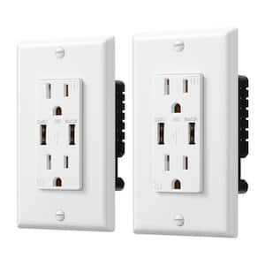 White 15 Amp Tamper Resistant Duplex Outlet with USB-A Charger (2-Pack)