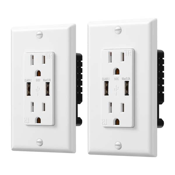 DEWENWILS White 15 Amp Tamper Resistant Duplex Outlet with USB-A Charger (2-Pack)