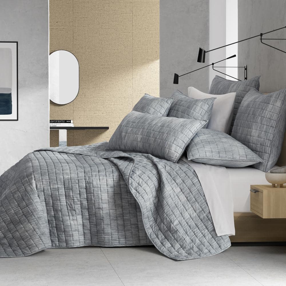 Niles Blue Cotton Full/Queen 3-Piece Quilt Set