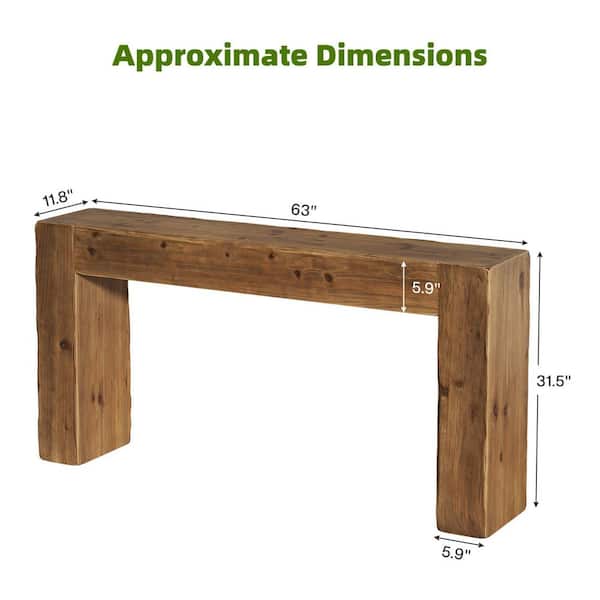 Turrella 63 in. Brown Rectangle Solid Wood Console Table, Farmhouse Entryway Table for Hallway, Living Room