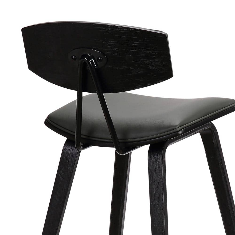 Gray Faux Leather & Black Brushed Wood Contemporary Counter Stool