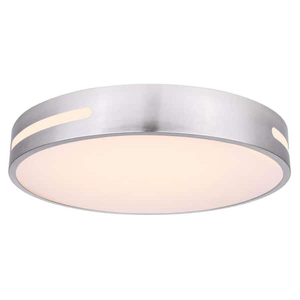 CANARM NIVEN 20 in. 1 Light Integrated LED Brushed Nickel Modern Flush Mount with Frosted Acrylic Shade