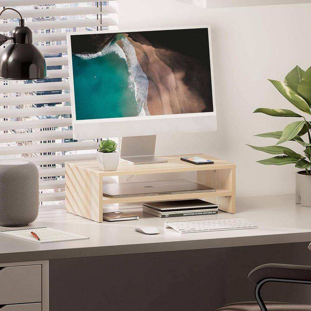 Organizing Stand Brown 16.7 in. x 5.5 in. Wood Modern Desk Organizer Stand Z0F1F4L7DQ ...