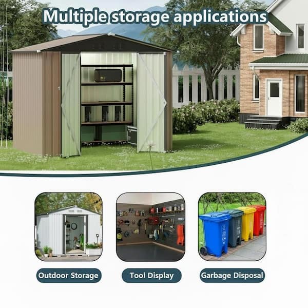 7 ft. W x 5 ft. D Brown Apex Roof Galvanized Steel Metal Garden