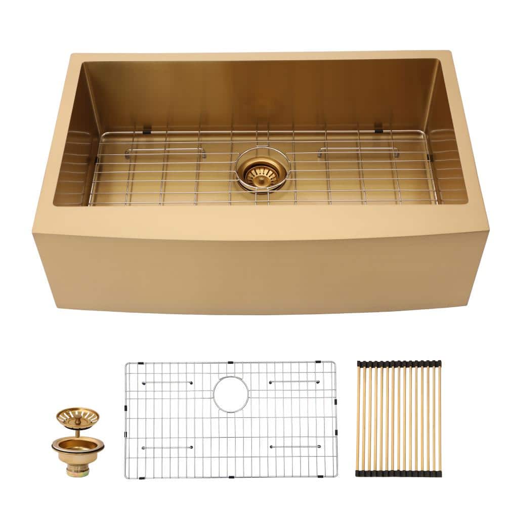 30 in. Farmhouse/Apron-Front Single Sink 16-Gauge Gold Stainless Steel Kitchen Sink with Strainer price history on PriceWatchPro