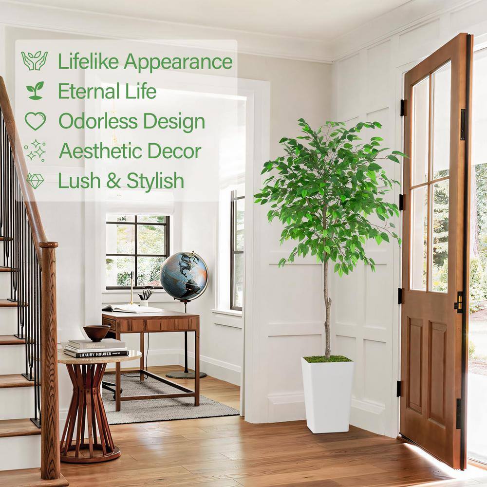 7ft Artificial Ficus Tree with White Plastic Pot