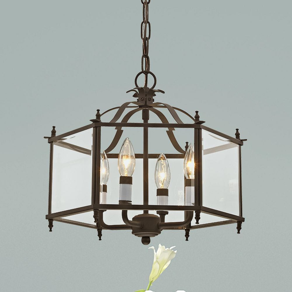 Bronze 4-Light Pendant with Clear Beveled Glass Shade