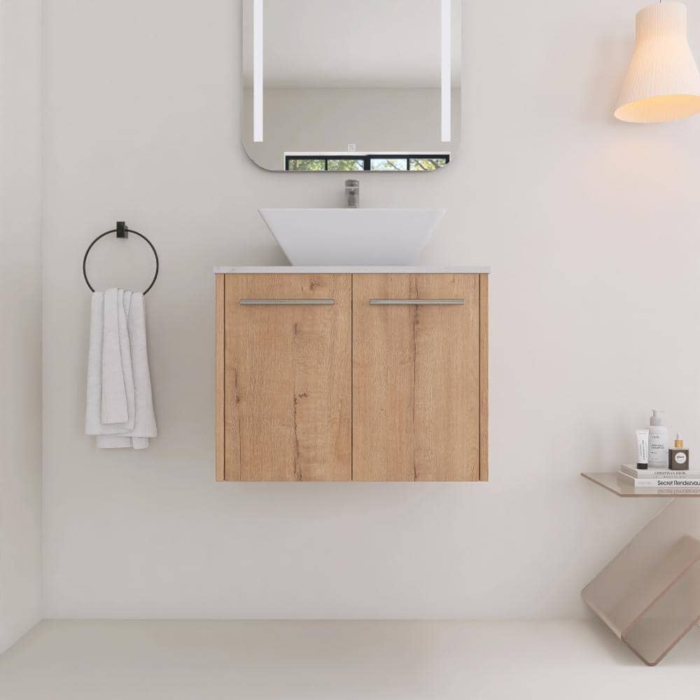 24 in. Floating Single Imitative Oak Bath Vanity with White Ceramic Top Unassembled price history on PriceWatchPro