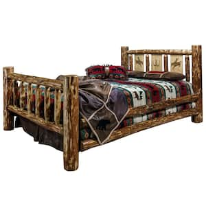 Glacier Brown Full Laser Engraved Bronc Motif Spindle Style Bed