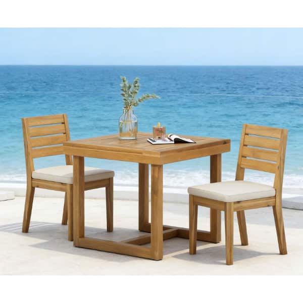 MiniEpic Teak Acacia Wood Outdoor Dining Chair Armless with Beige