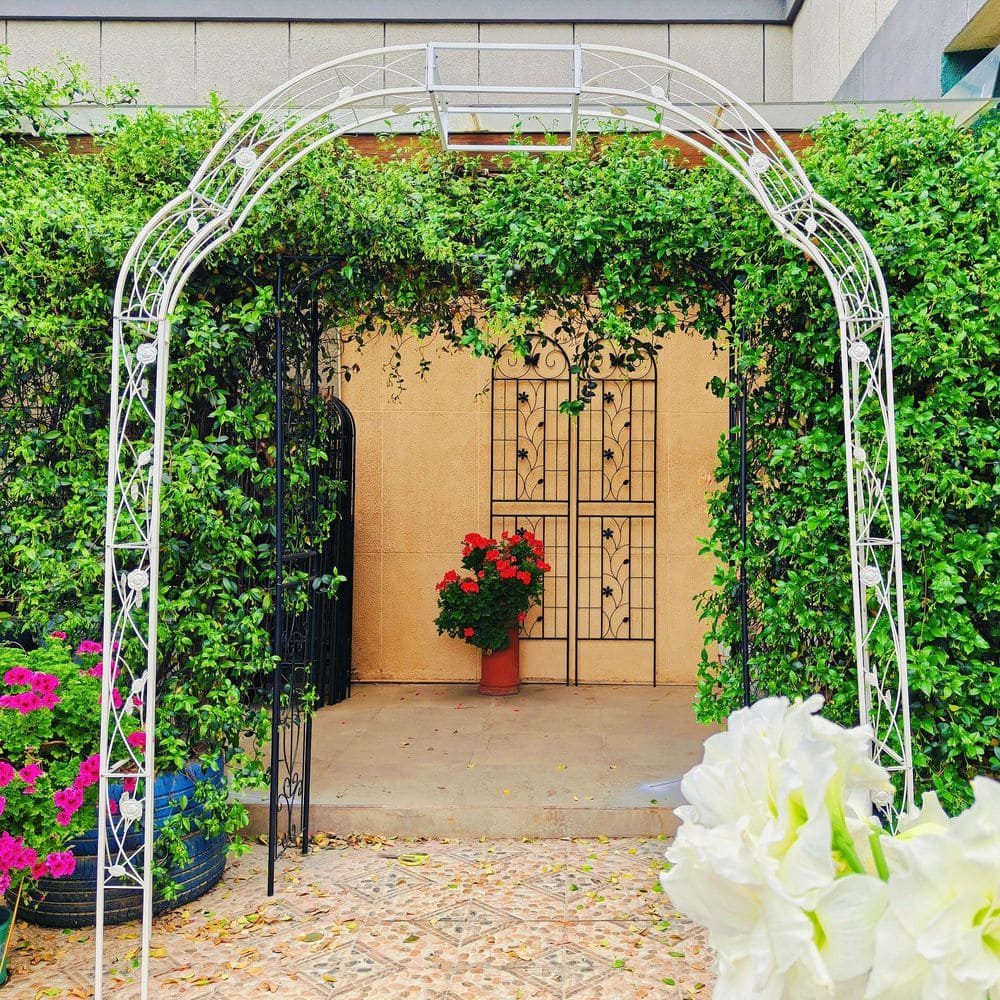Metal Decorative Stand Arch W74.4'' x H98.4'' Arbor Trellis Climbing Plants Support Rose Arch Cream White price history on PriceWatchPro
