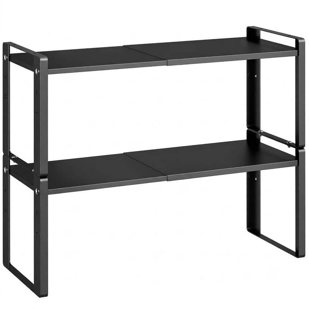 Black Expandable Adjustable Heavy-Duty Stackable Metal Cabinet Organizer Shelf with 88lbs Capacity 2 Pack price history on PriceWatchPro