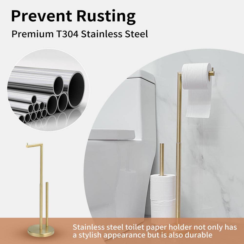 Brushed Gold Freestanding Toilet Paper Holder with Reserve