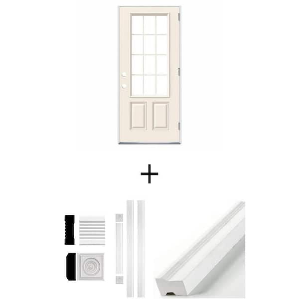 "36 in. x 80 in. Steel Outswing Door, 3/4 in. MDF Casing (96 in. 5-Pack) and 1-1/4 in. PVC Brick Mould Set"
