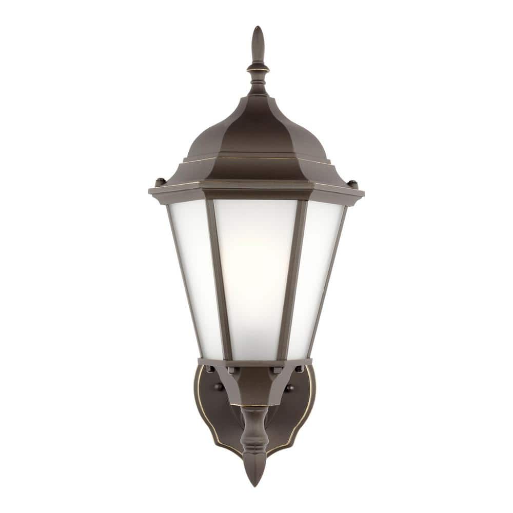 Bakersville 7.75 in. 1-Light Antique Bronze Traditional Outdoor Wall Lantern Sconce with Satin Etched Glass Panels price history on PriceWatchPro