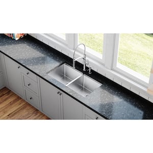Bryn Stainless Steel 16-Gauge 33 in. Double Bowl Undermount Kitchen Sink Workstation with Bottom Grid, Drain