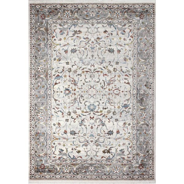 BASHIAN Century Ivory 5 ft. x 8 ft. (5' x 7'6") Floral Transitional Area Rug