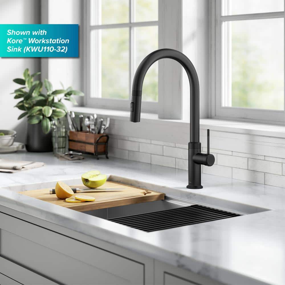 Matte Black High-Arc Single Handle Kitchen Faucet with Pull-out Spray