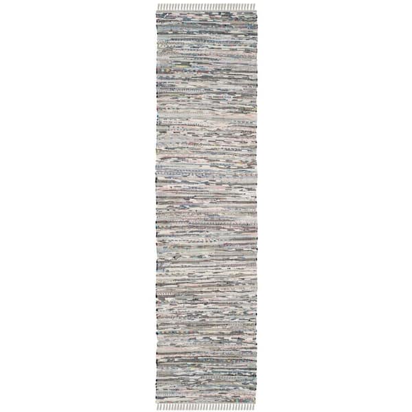 SAFAVIEH Rag Rug Grey 2 ft. x 8 ft. Striped Runner Rug