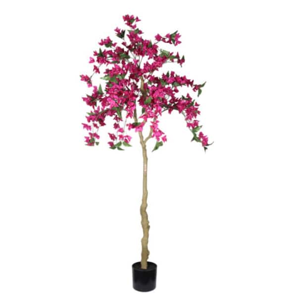 Classic 72in. Pink Indoor Artificial Bougainvillea in Black Plastic Pot-Realistic Faux Flowering Decor for Home & Office