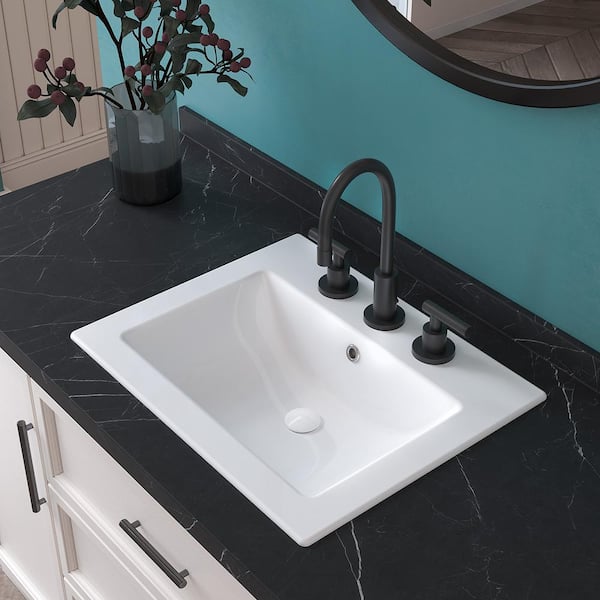 Dekorman Laguna Beach 21-5/8 in. Bathroom Sink in White Ceramic Rectangular Drop-In with Overflow