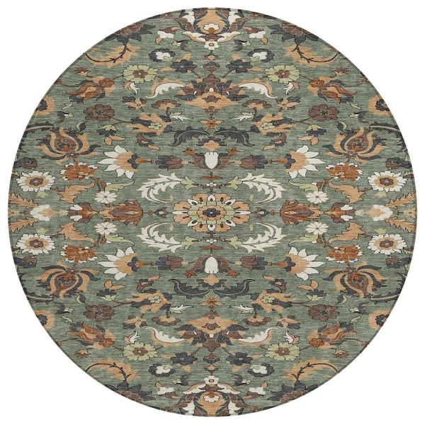 Chantille Machine Washable Indoor/Outdoor Abstract ACN2473 Basil 8 ft. x 8 ft. Round Rug