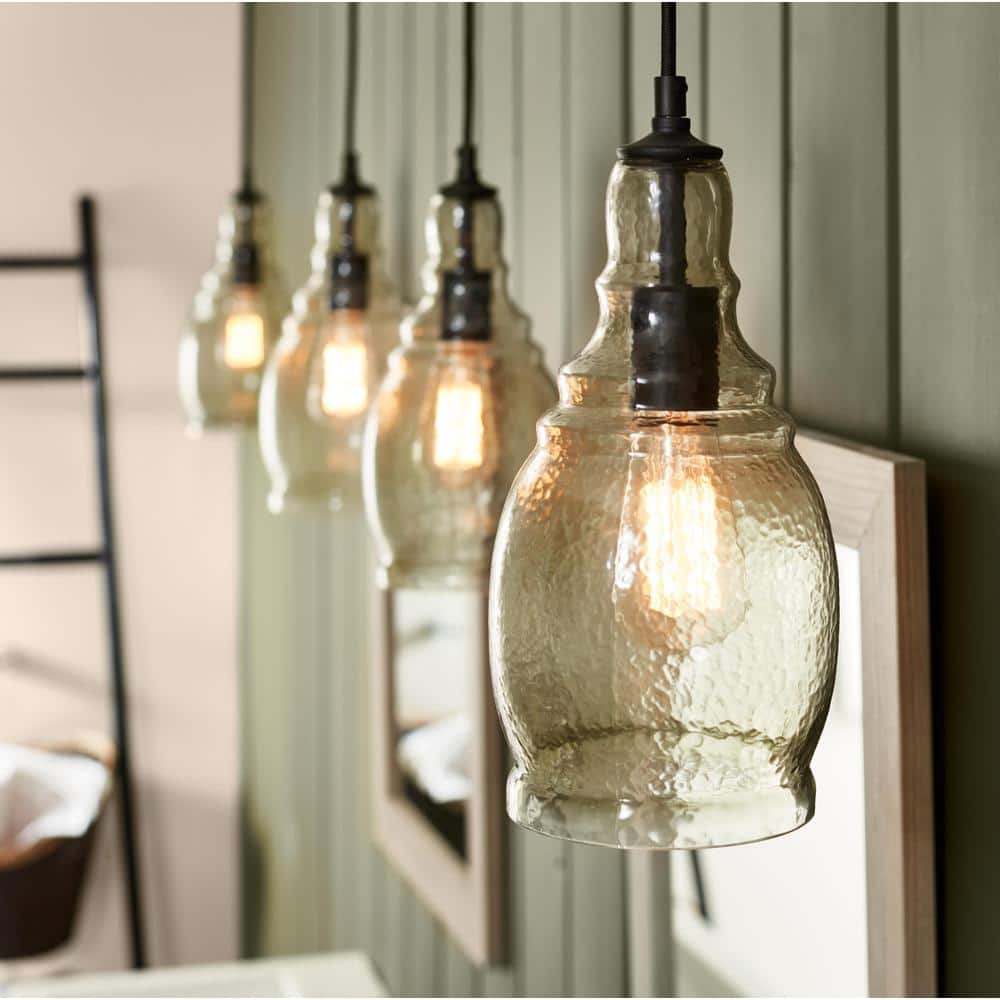 Black Steel Mini Pendant with Tinted Glass Shade