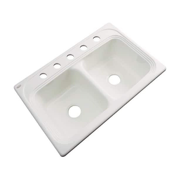 Thermocast Chesapeake Drop-In Acrylic 33 in. 5-Hole Double Bowl Kitchen Sink in Almond