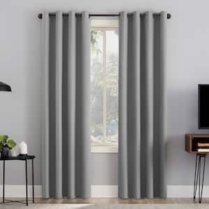 Channing Sterling Gray Polyester Solid 50 in. W x 63 in. L Noise Cancelling Grommet Blackout Curtain