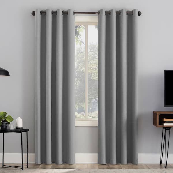 Sun Zero Channing Sterling Gray Polyester Solid 50 in. W x 84 in. L Noise Cancelling Grommet Blackout Curtain