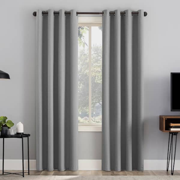 Channing Sterling Gray Polyester Solid 50 in. W x 96 in. L Noise Cancelling Grommet Blackout Curtain