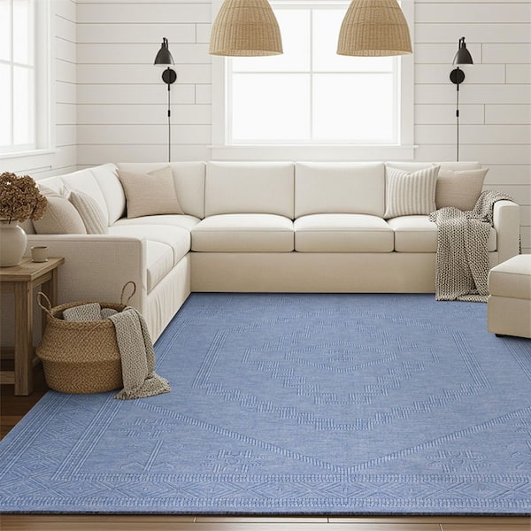 Alma Blue 9 ft. x 12 ft. Moroccan Machine Washable Indoor Area Rug
