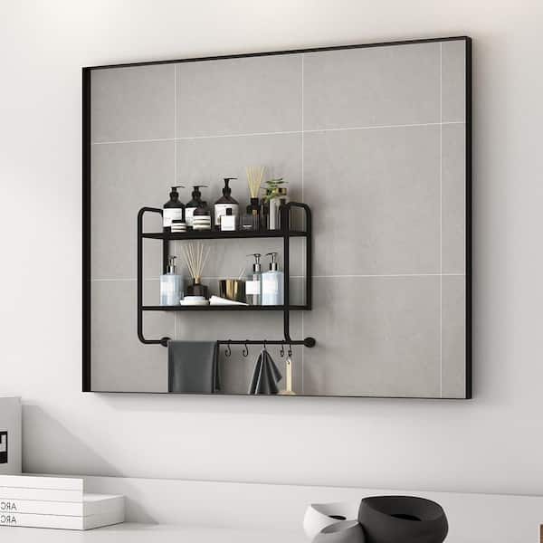 waterpar 32 in. W x 40 in. H Rectangular Aluminum Framed Wall Bathroom Vanity Mirror in Black