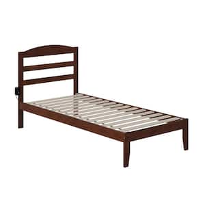 Warren 38-1/4 in. W Walnut Twin Extra Long Solid Wood Frame with Attachable USB Device Charger Platform Bed