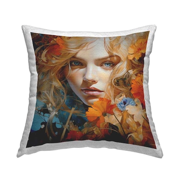 Stupell Industries Girl with Orange Blooms Outdoor Printed Throw Pillow by RB