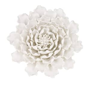 9.3 in. x 9.3 in. White Sculptural Flower Ceramic Wall Art 1-Piece