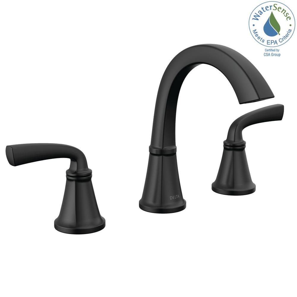 Delta Geist Matte Black Widespread Bathroom Faucet with Ceramic Disc Valve