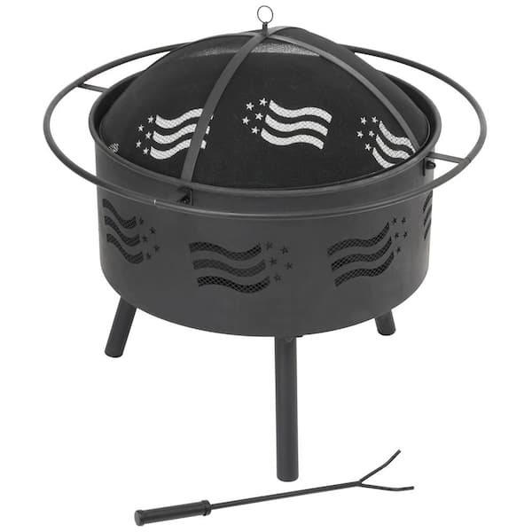 Kingdely 30 in. x 30 in. x 31 in. Round Metal Outdoor Wood and Coal Fire Bowl BBQ Fire Pit With Poker and Mesh Spark Screen Cover