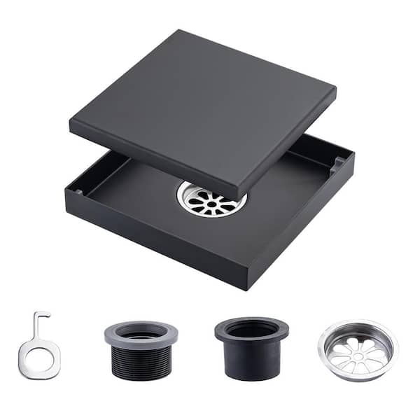 RAINLEX 6 in. x 6 in. Stainless Steel Square Shower Drain with Square Drain Cover in Matte Black