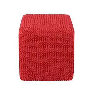 Tessie 16.5 in. Red Square Knitted Cotton Foot Stool