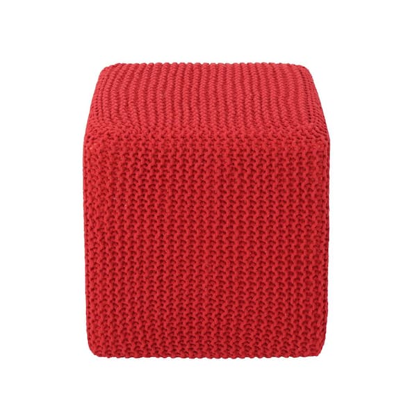 Noble House Tessie 16.5 in. Red Square Knitted Cotton Foot Stool