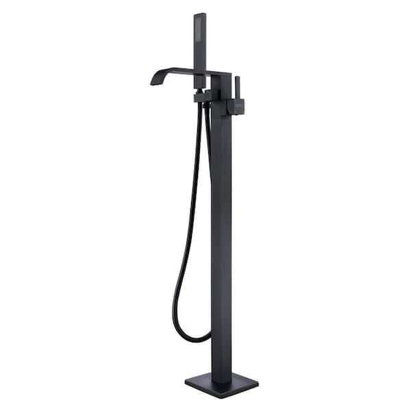 Eisen Home SevenFalls Single-Handle Freestanding Bathtub Faucet with Hand Shower in Matte Black