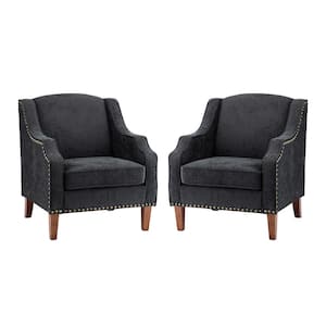 Mornychus Charcoal Streamlined Armchair with Nailhead Trim and Removable Cushion (Set of 2)